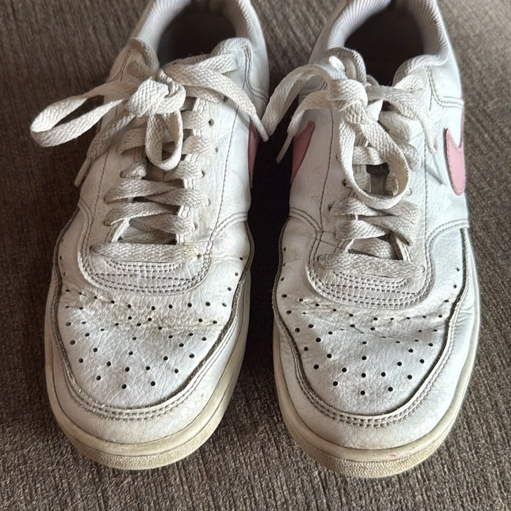 Nike Court Vision Sneakers, Women’s size 7.5, White &  Pink, PreOwned